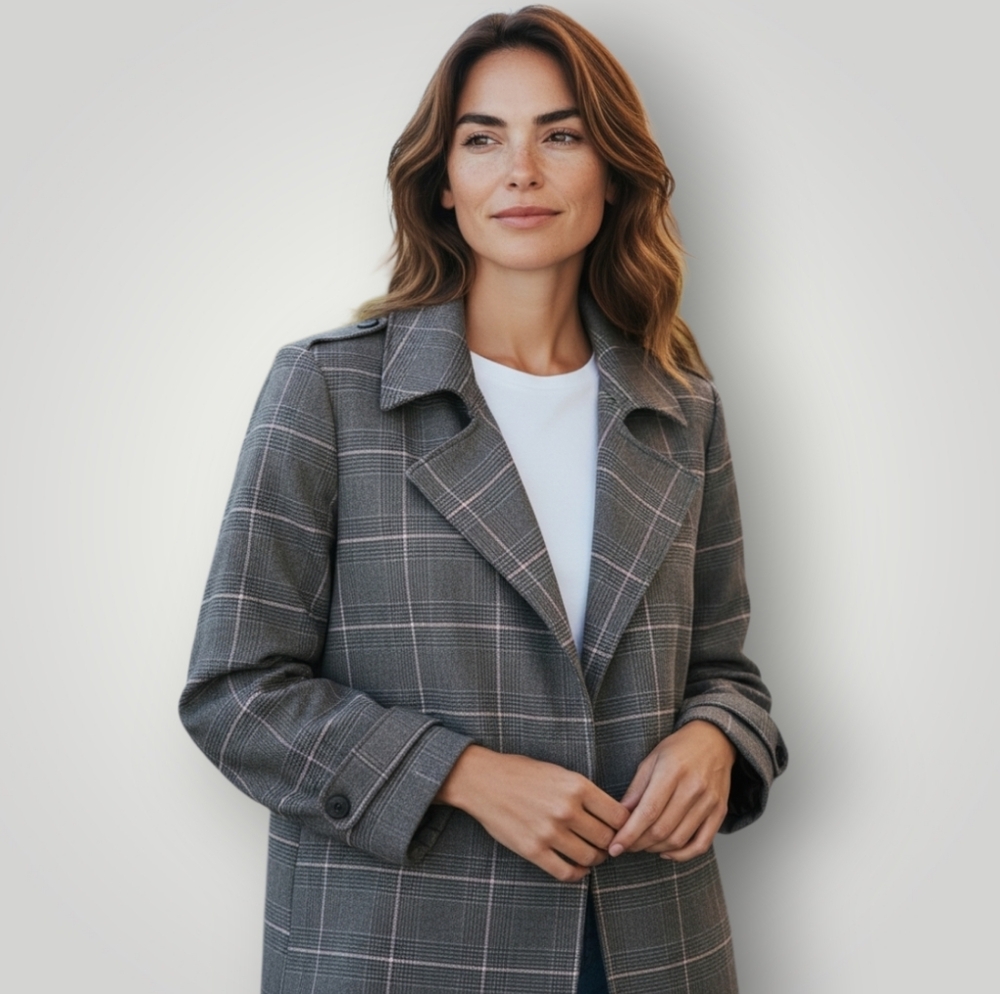 Carolina Belle Montréal Womens XL Glen Plaid Belted Trench Coat Lightweight